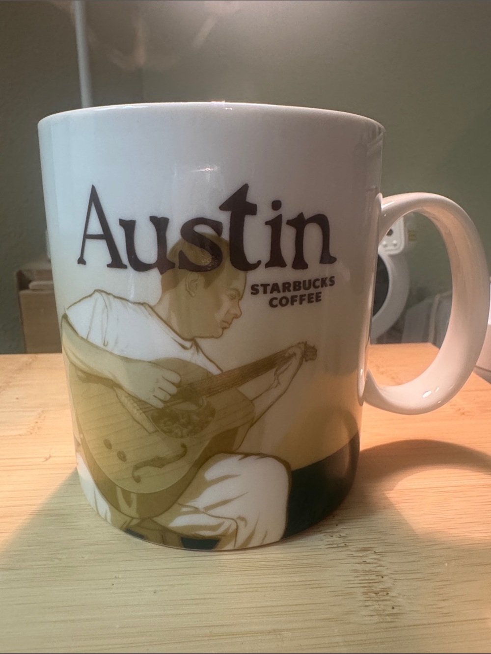 Starbucks White and Brown Austin Guitarist Ceramic Mug